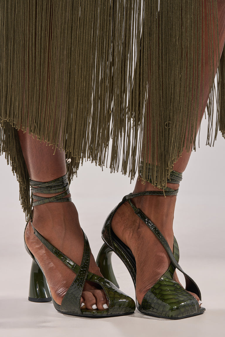 Leather Split-Toe Wrap-Around Ankle Heels