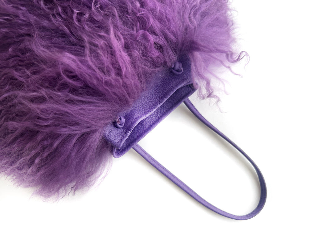 Purple Curly Fur Round Tote Bag