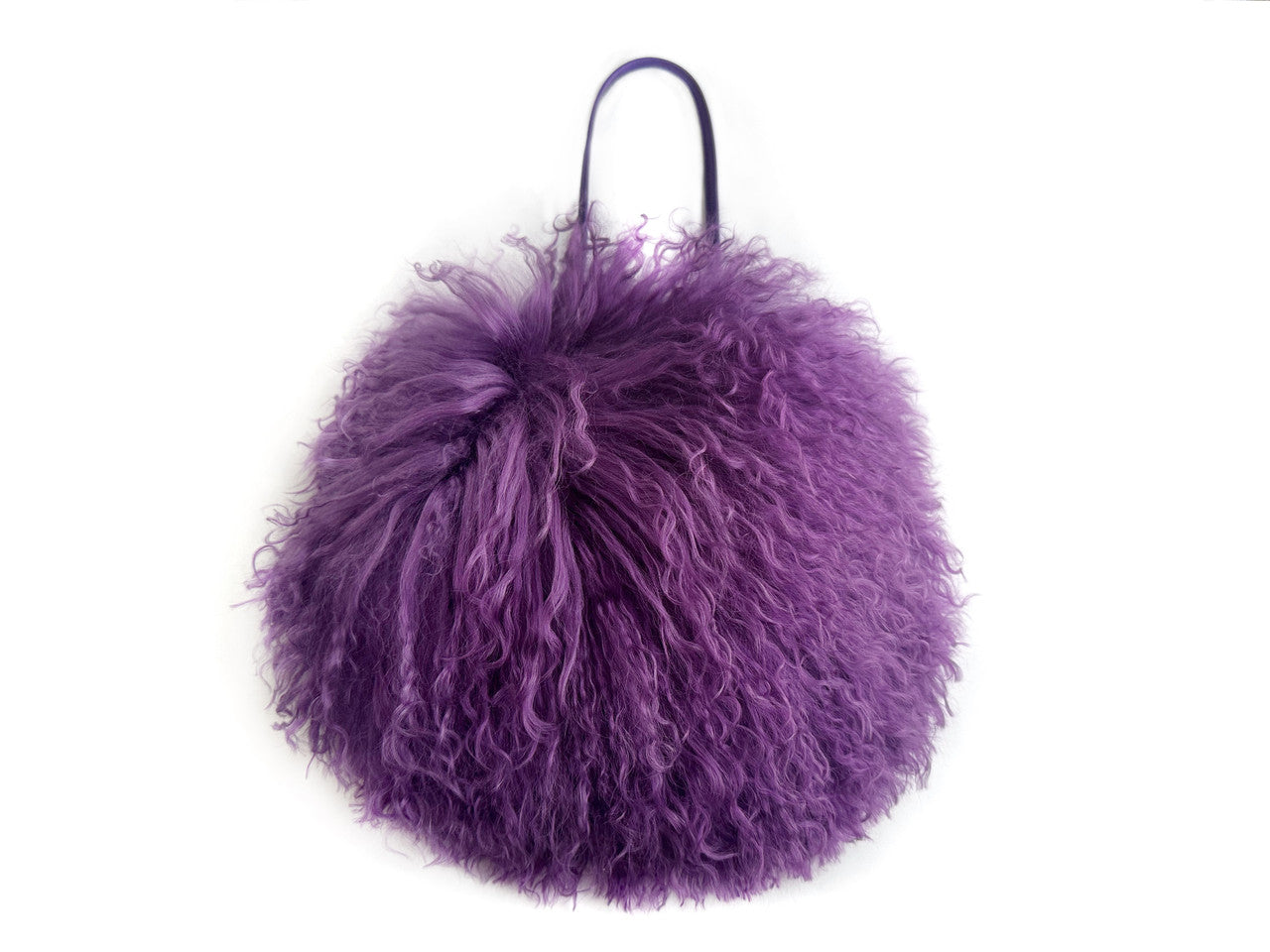 Purple Curly Fur Round Tote Bag
