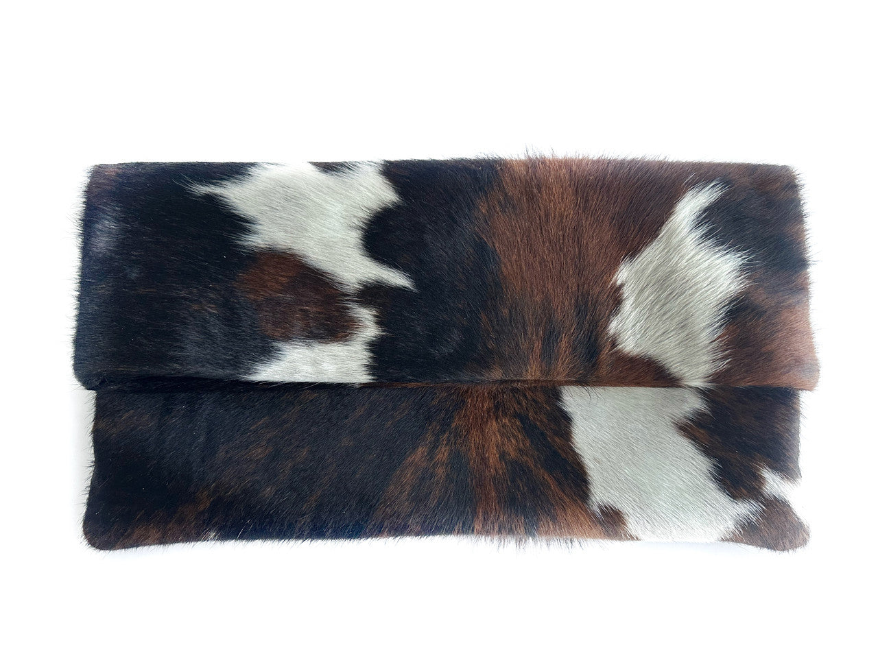 Tri-Color Cowhide Fold-Over Clutch