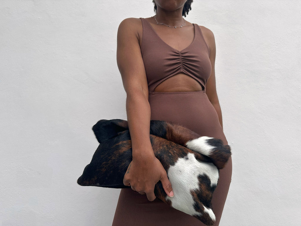 Tri-Color Cowhide Fold-Over Clutch