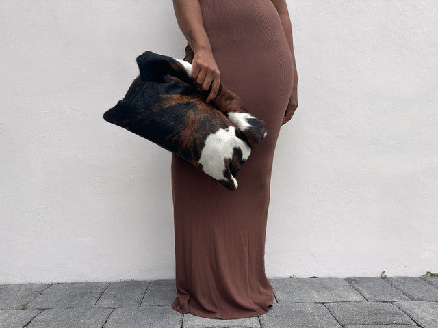 Tri-Color Cowhide Fold-Over Clutch