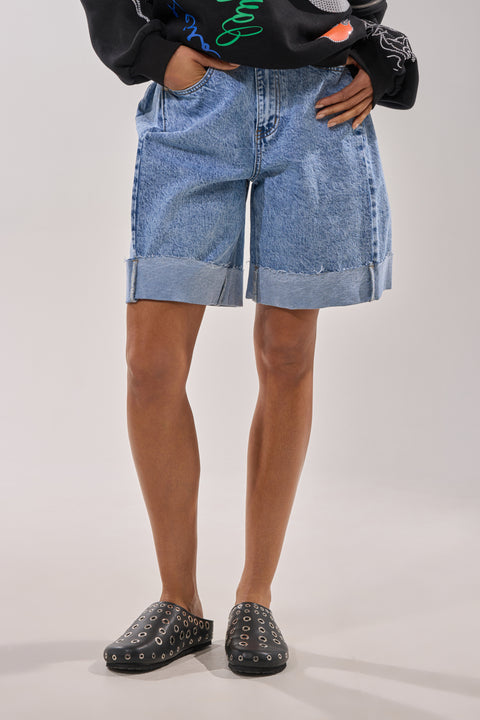 Light Blue Denim & Gold Eyelet Slip-On Mules