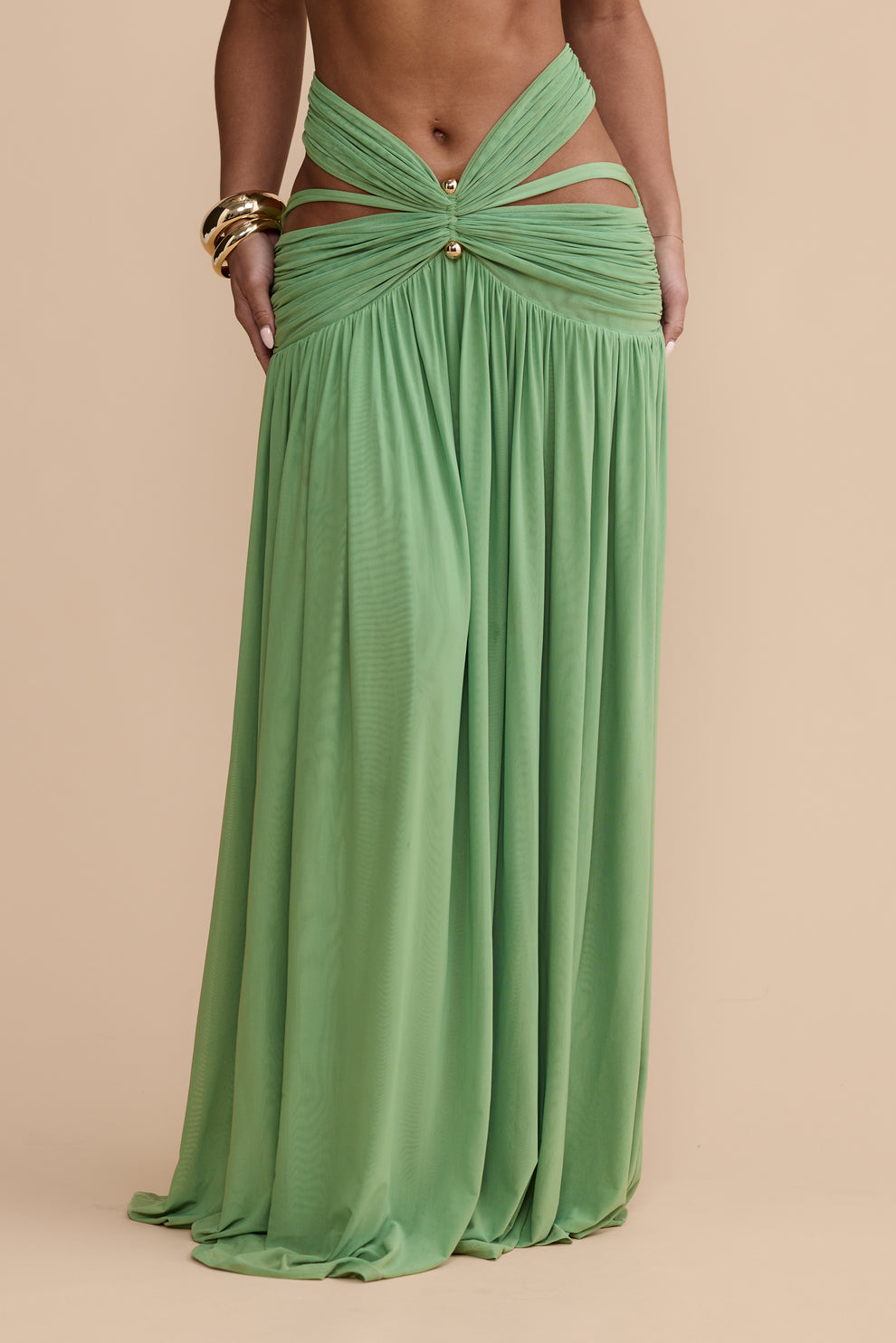 Green Halter Off-Shoulder Cutout Two-Piece Set