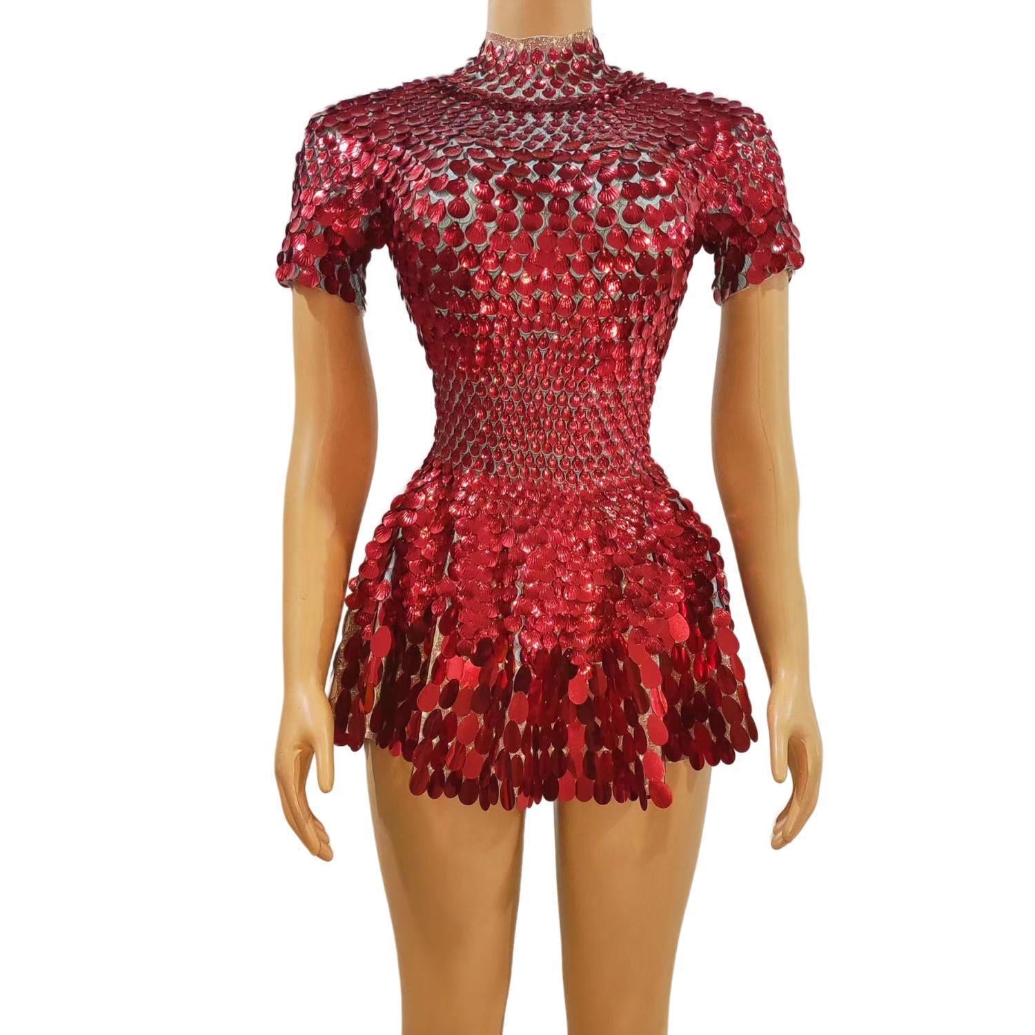 Rose Gold Sequin Disc Mini Dress