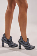 Blue-Gray Scale-Embellished Ankle Boots