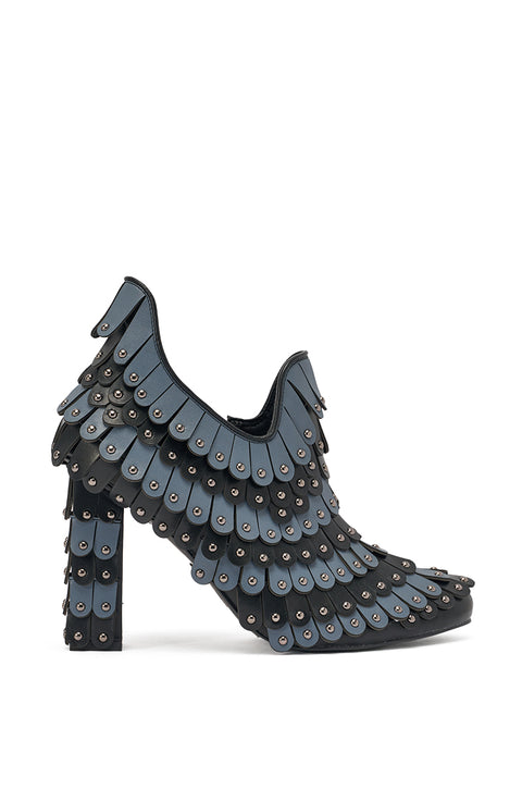 Blue-Gray Scale-Embellished Ankle Boots