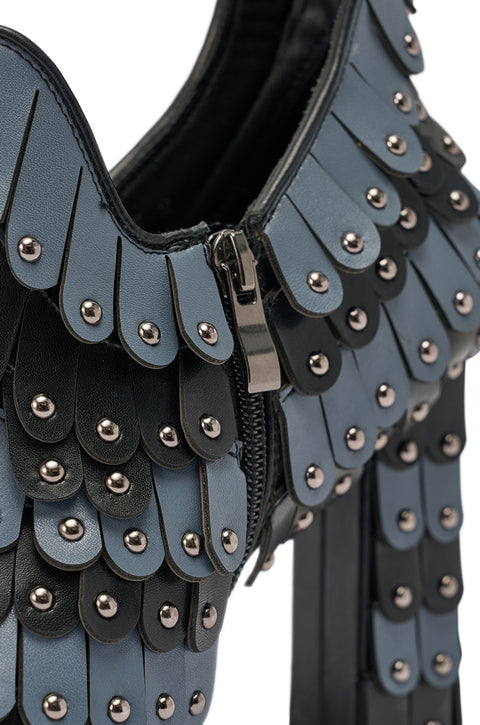 Blue-Gray Scale-Embellished Ankle Boots