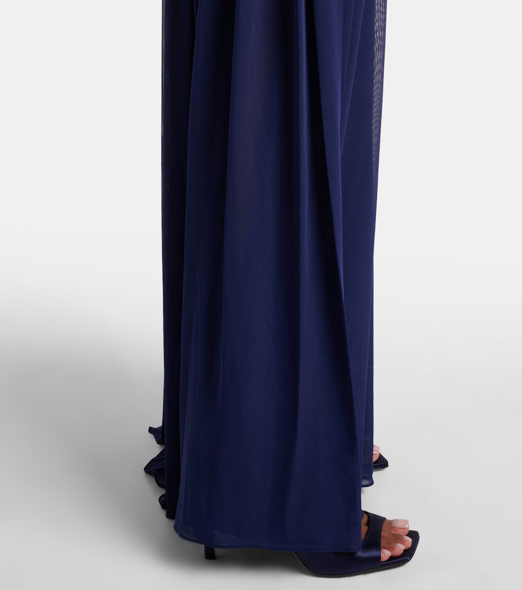 Navy Blue Halter Ruched Maxi Gown