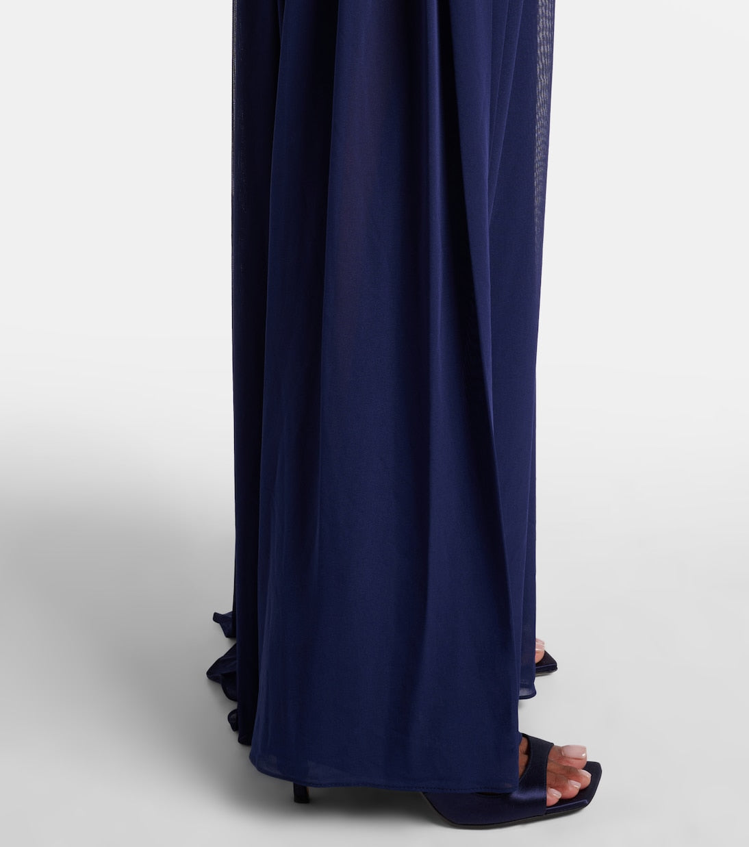 Navy Blue Halter Ruched Maxi Gown
