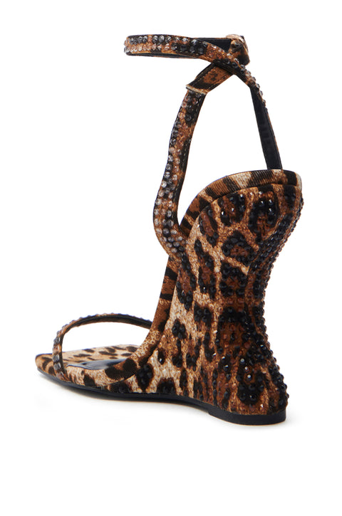 Leopard Print Rhinestone-Embellished Wedge Sandals