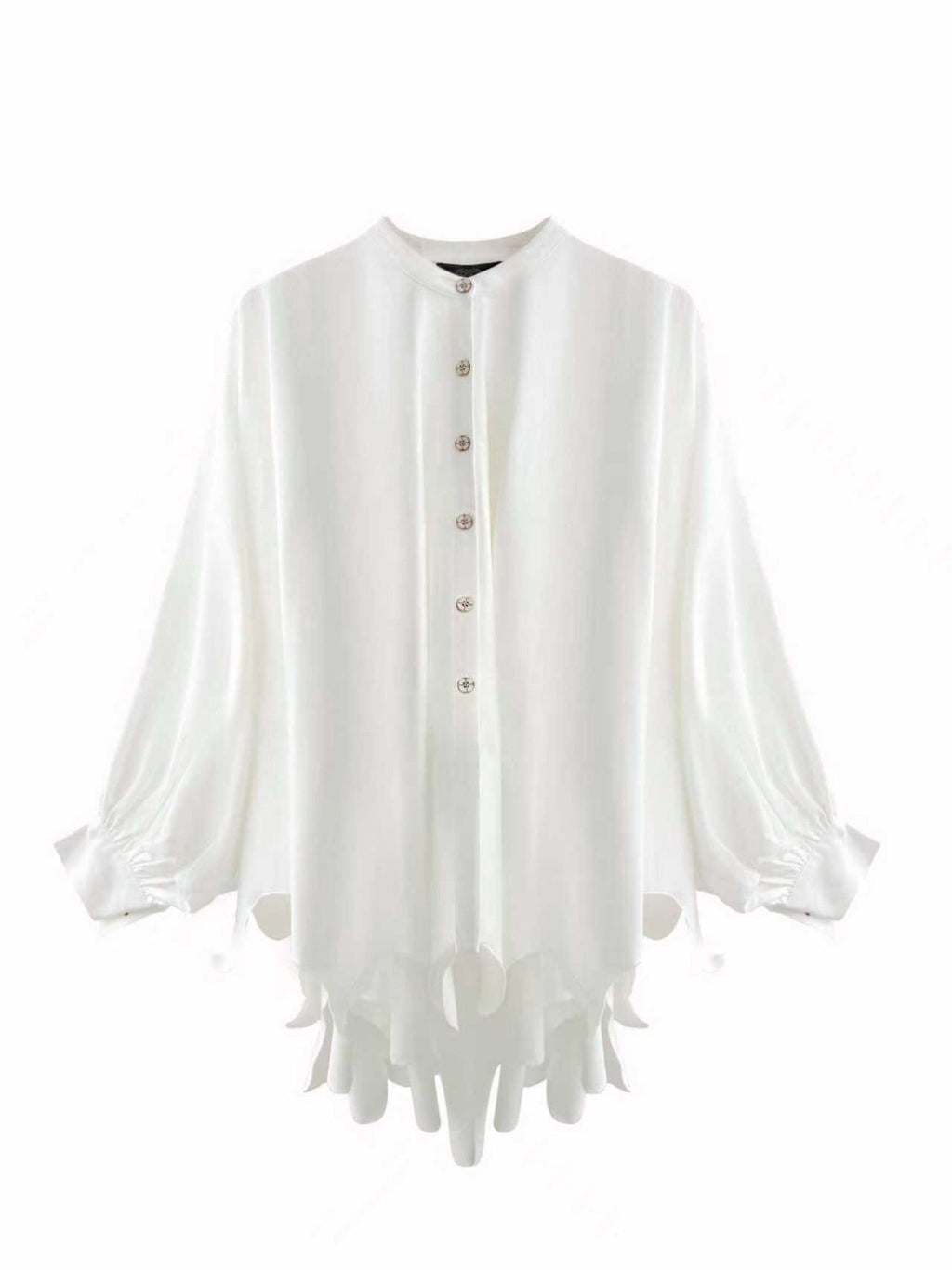 White Mandarin Collar Flared Sleeve Blouse