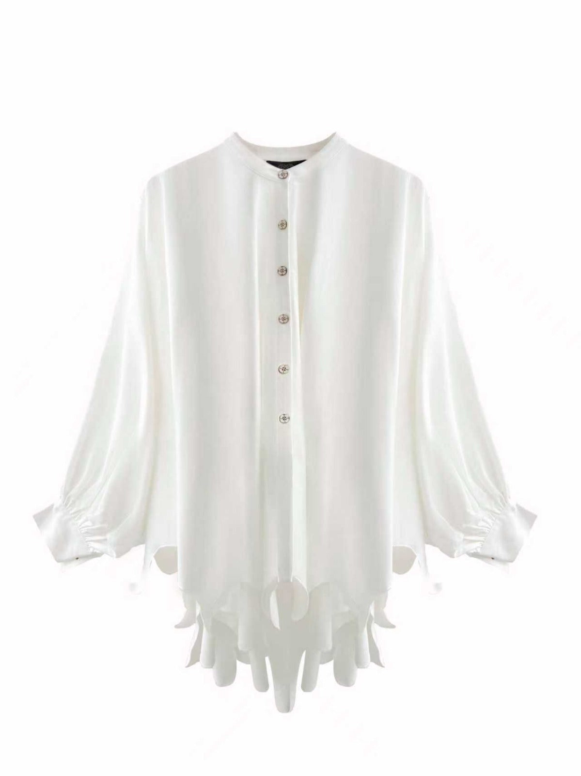 White Mandarin Collar Flared Sleeve Blouse