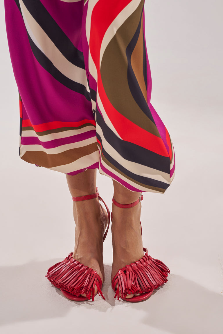 Leather Fringe Wedge Sandals