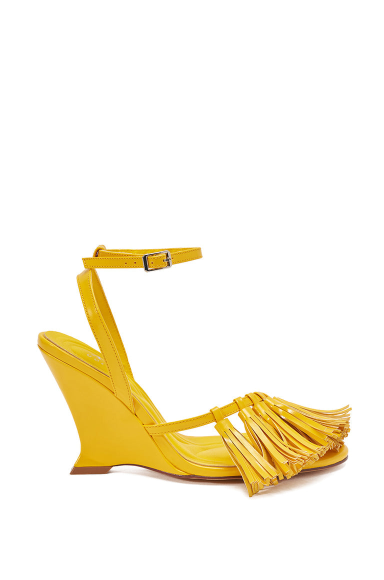 Leather Fringe Wedge Sandals