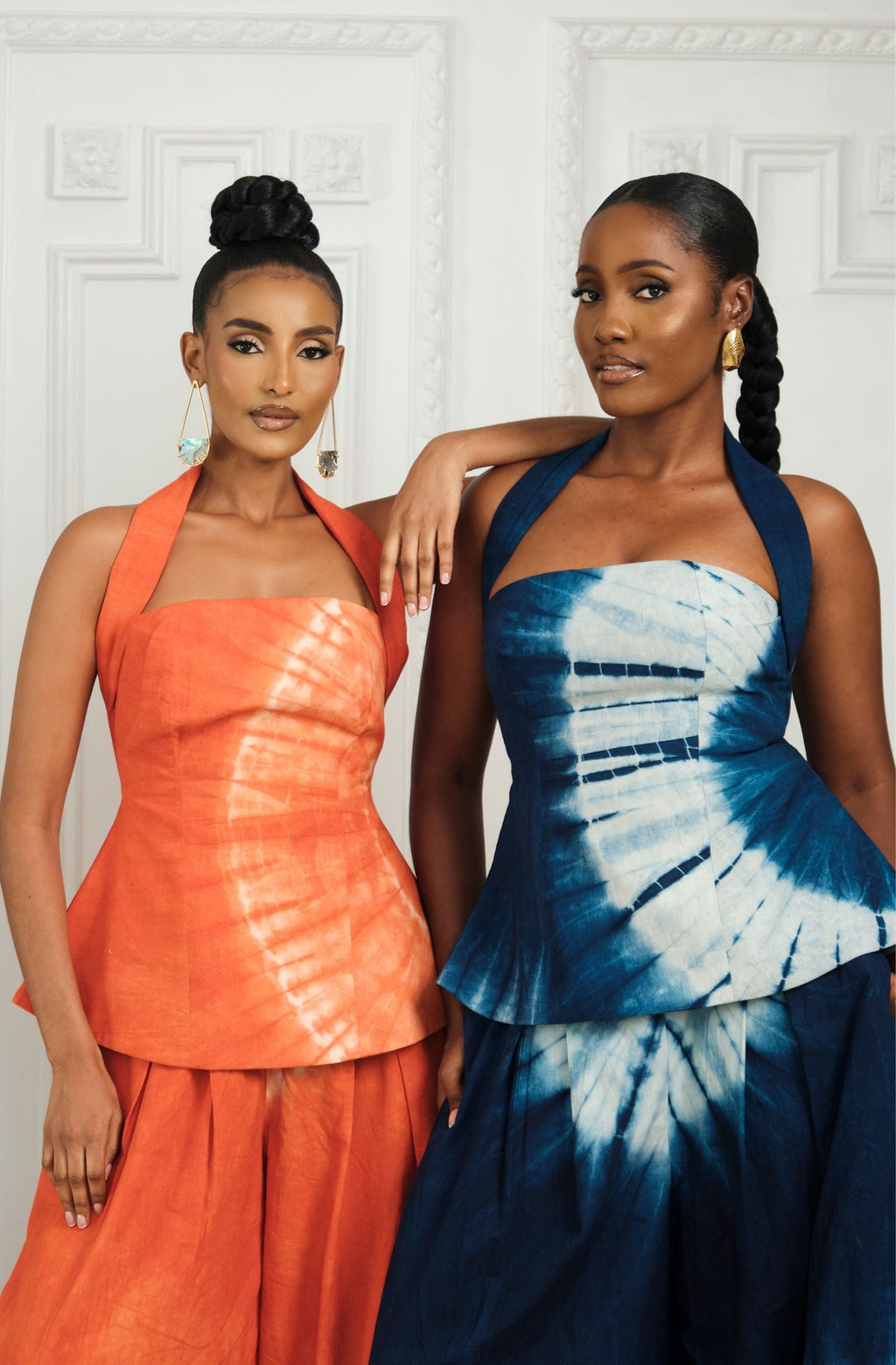 Indigo Tie-Dye Halter Wide-Leg Set