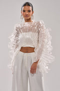 White Ruffled Sheer Organza Crop Top
