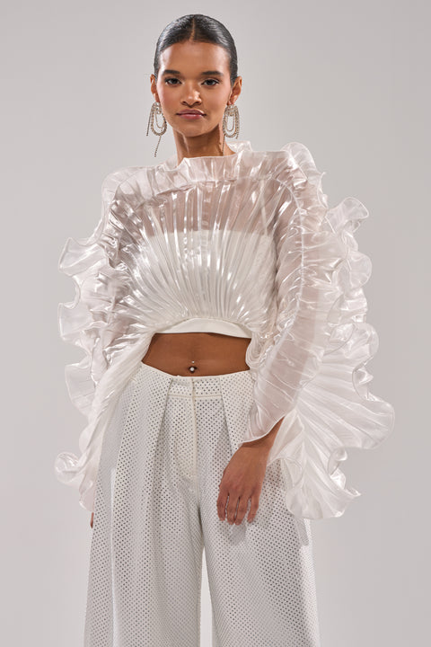 White Ruffled Sheer Organza Crop Top