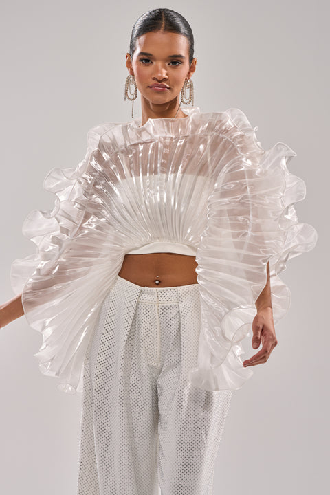 White Ruffled Sheer Organza Crop Top