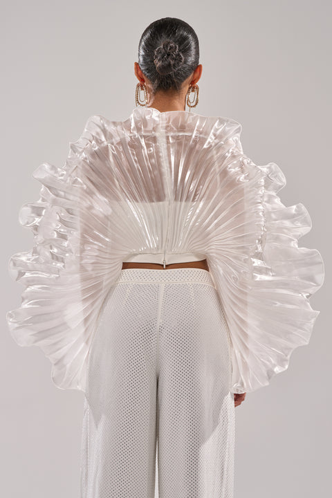 White Ruffled Sheer Organza Crop Top