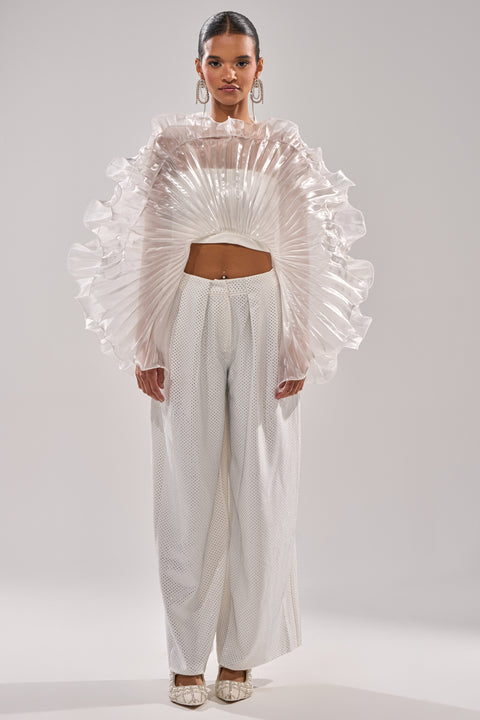 White Ruffled Sheer Organza Crop Top