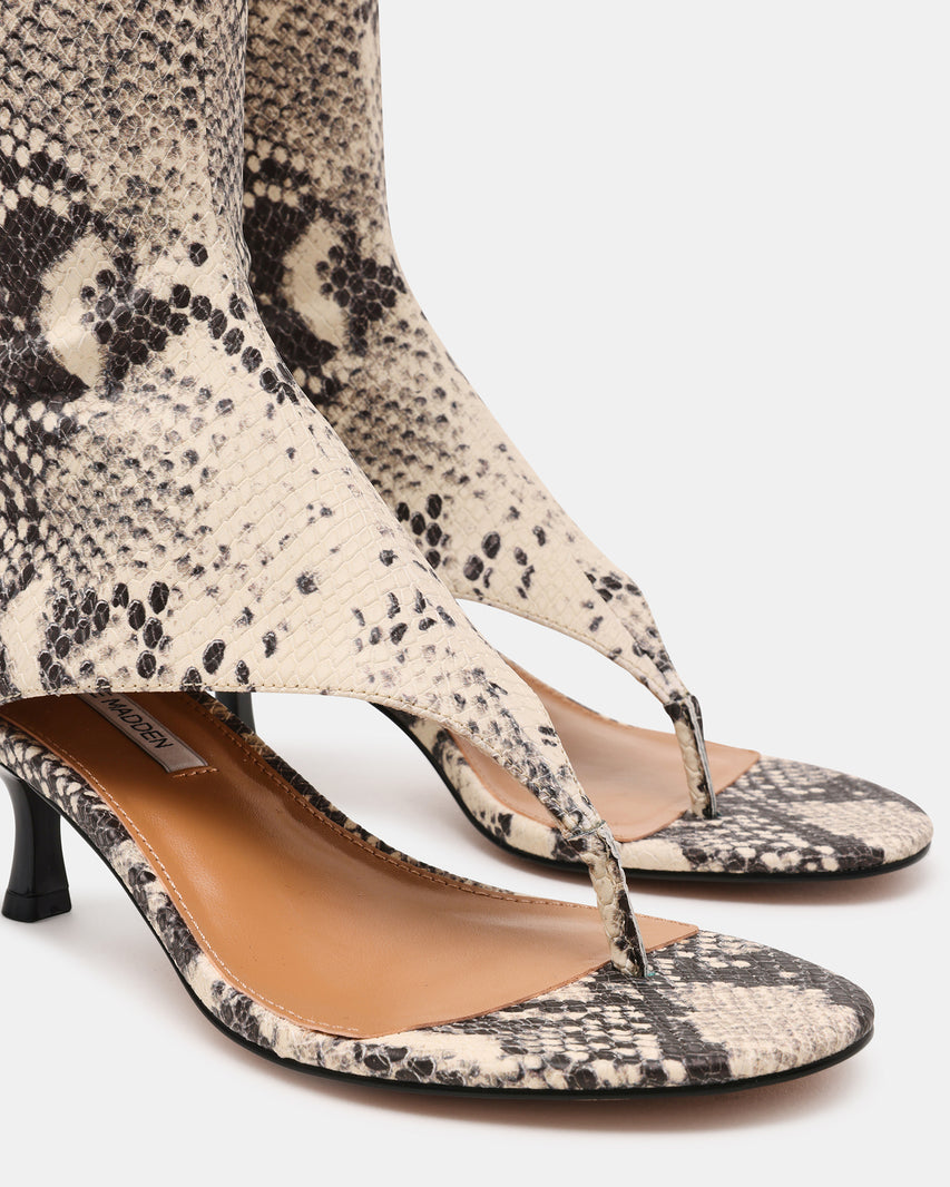 Edgy Snake Print Cut-Out Knee-High Boots