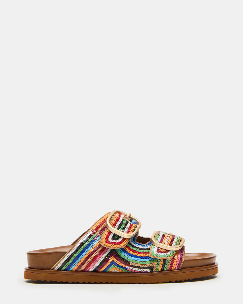Multicolor Sequin Buckle Slide Sandals