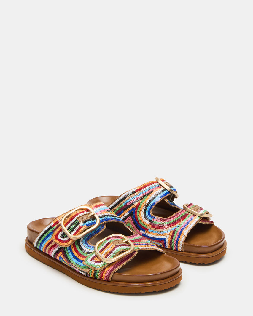 Multicolor Sequin Buckle Slide Sandals