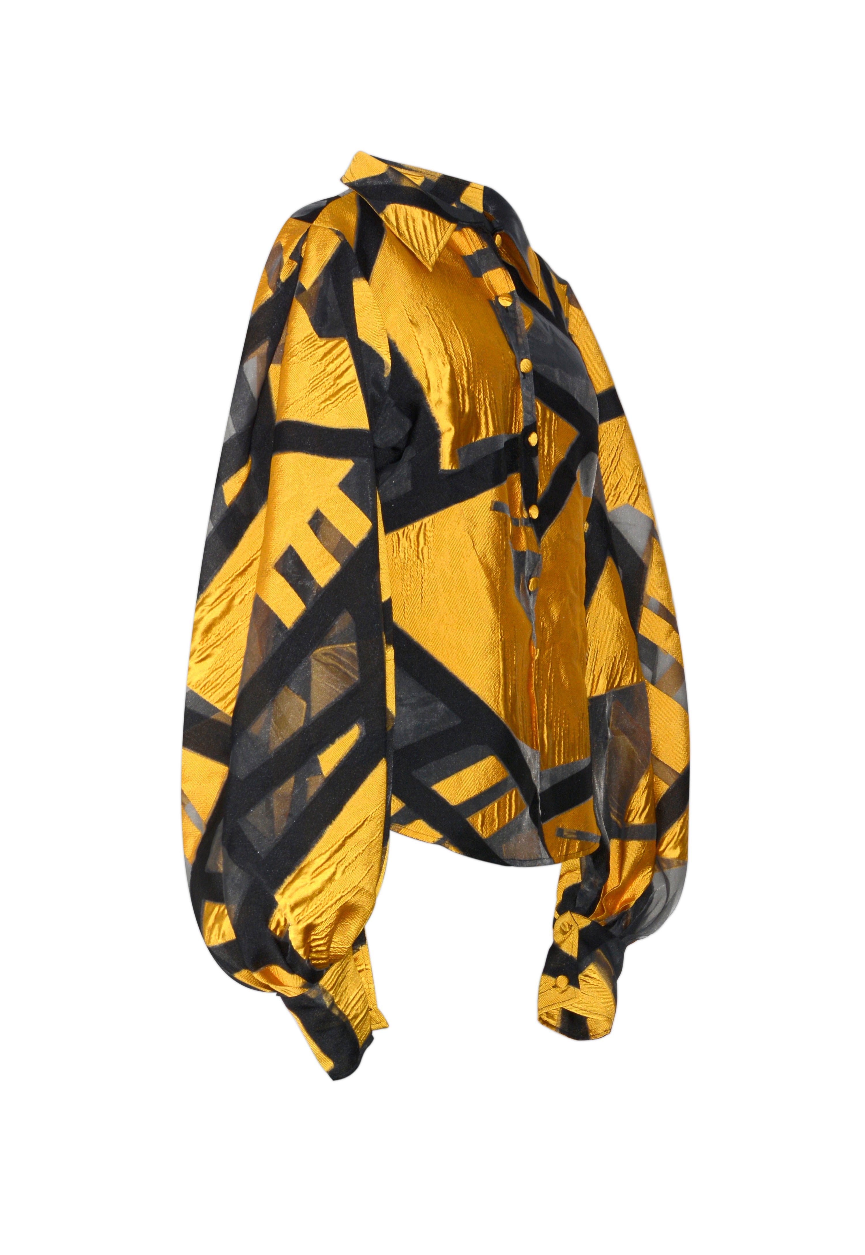 Gold-Black Geometric Print Two-Piece Set