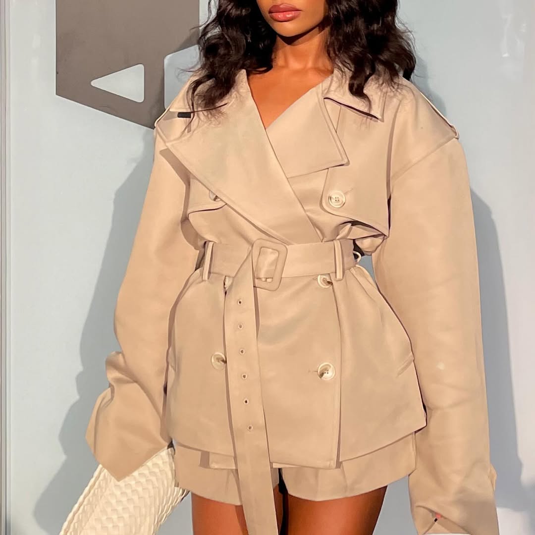 Light Khaki Oversized Cropped Trench Coat