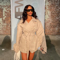 Light Khaki Oversized Cropped Trench Coat