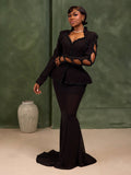 Black Beaded Peplum Mermaid Gown