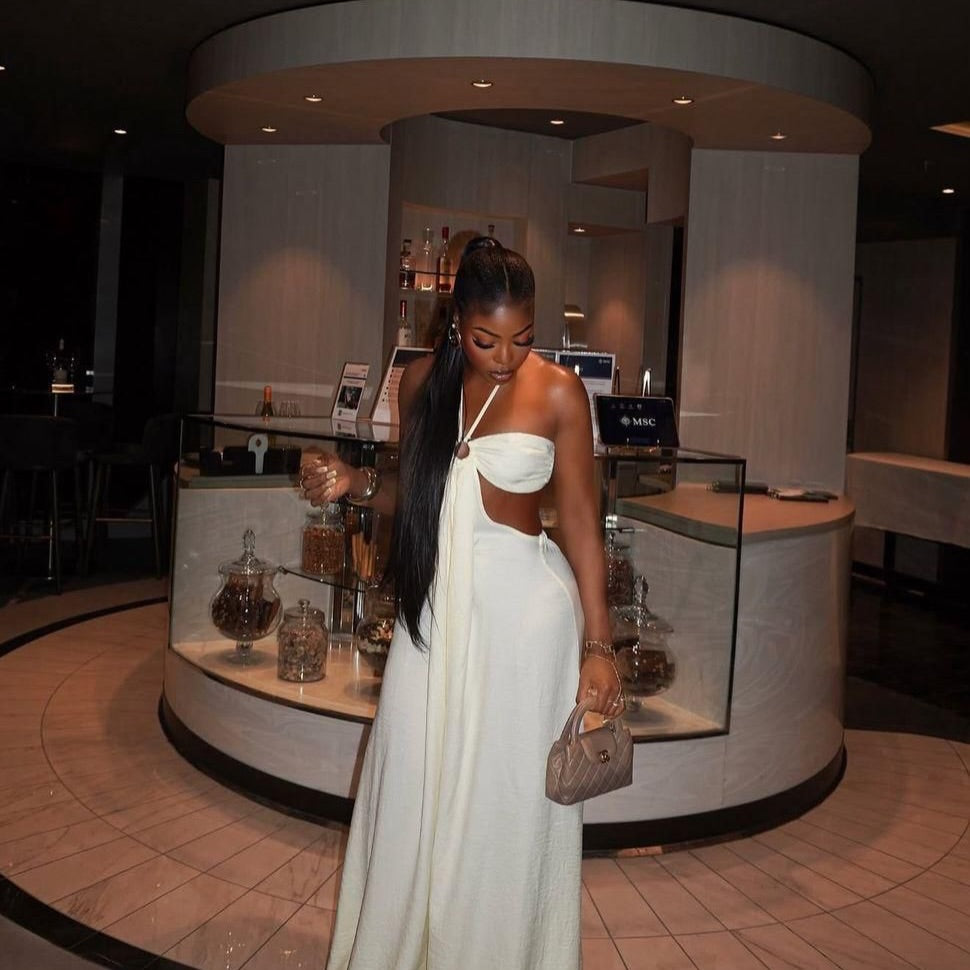 White Halter Cutout Wide-Leg Jumpsuit
