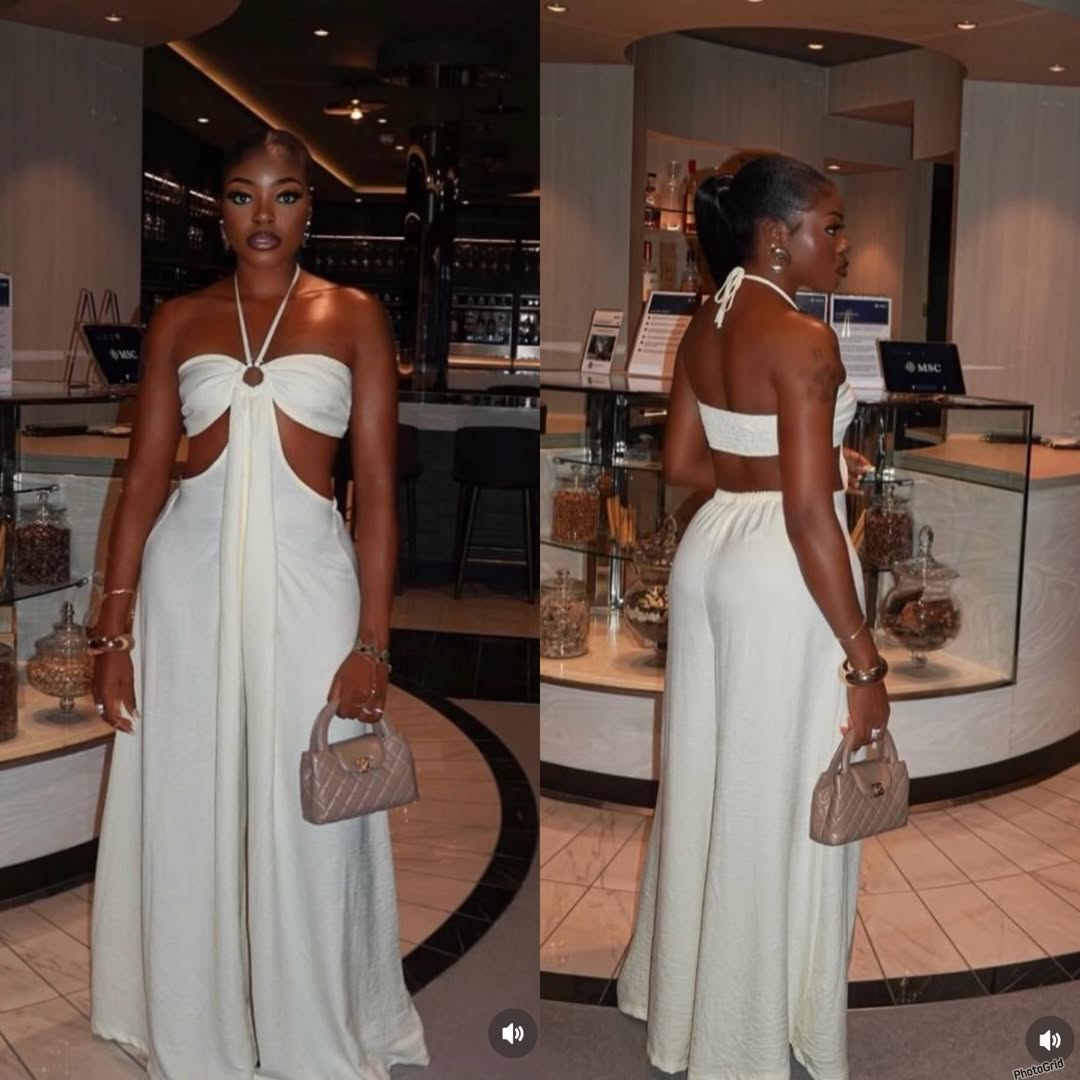 White Halter Cutout Wide-Leg Jumpsuit