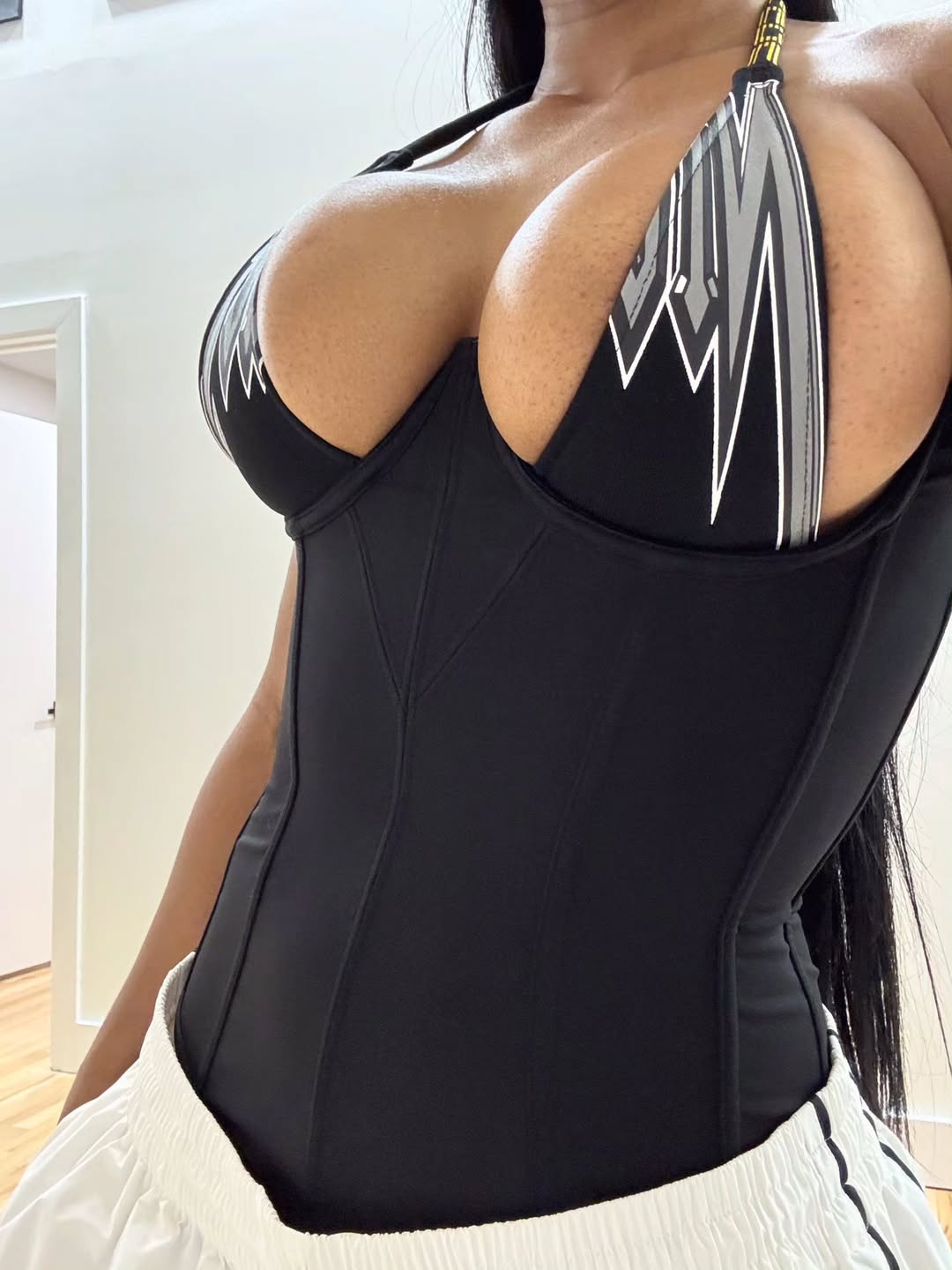 Black Corset Top with Graphic Halter Straps