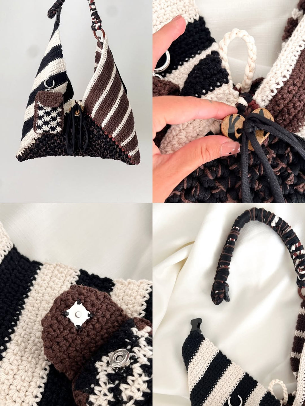 Hand-Crocheted Patchwork Hobo Bag with Mini Pouch