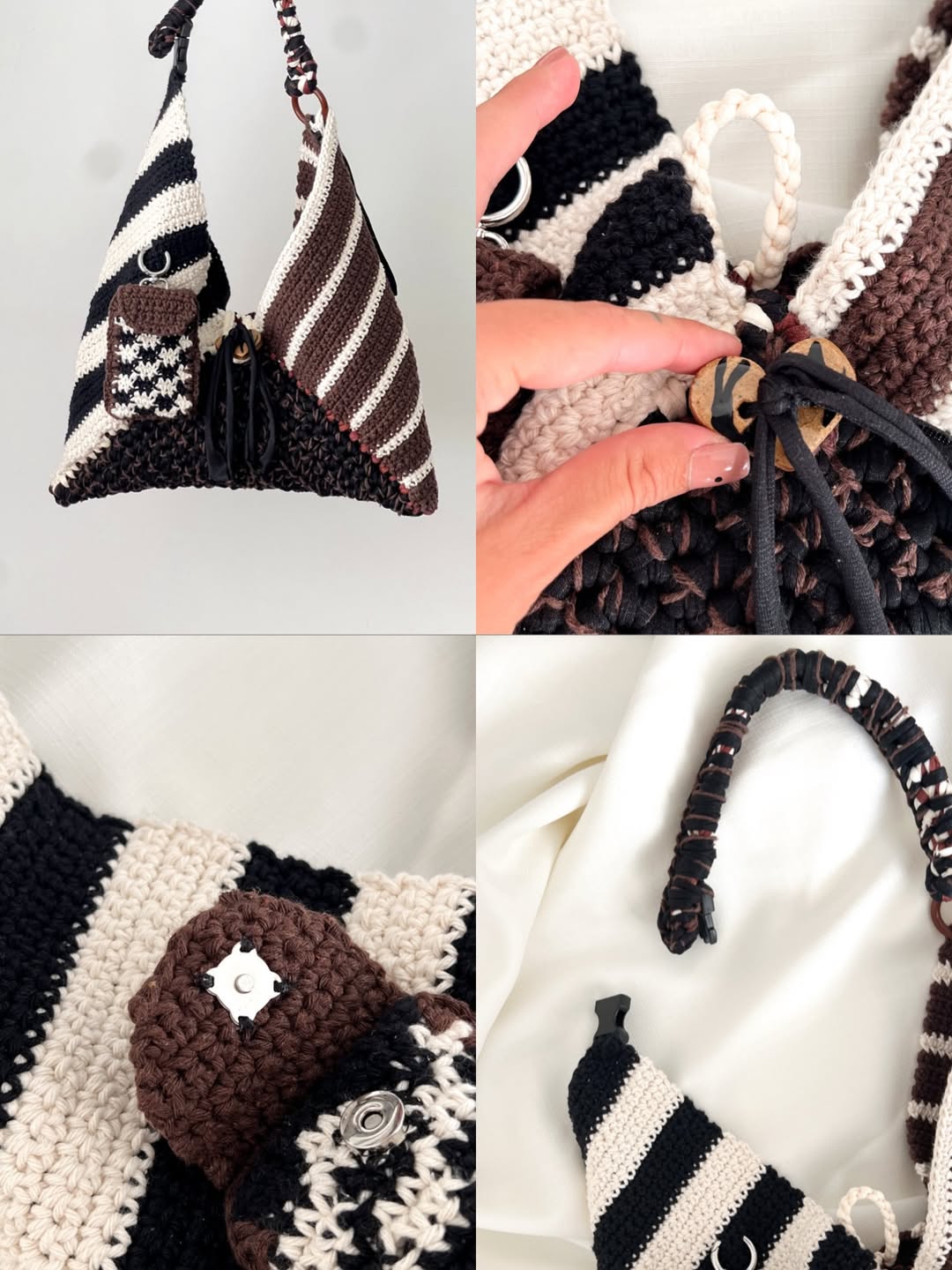 Hand-Crocheted Patchwork Hobo Bag with Mini Pouch