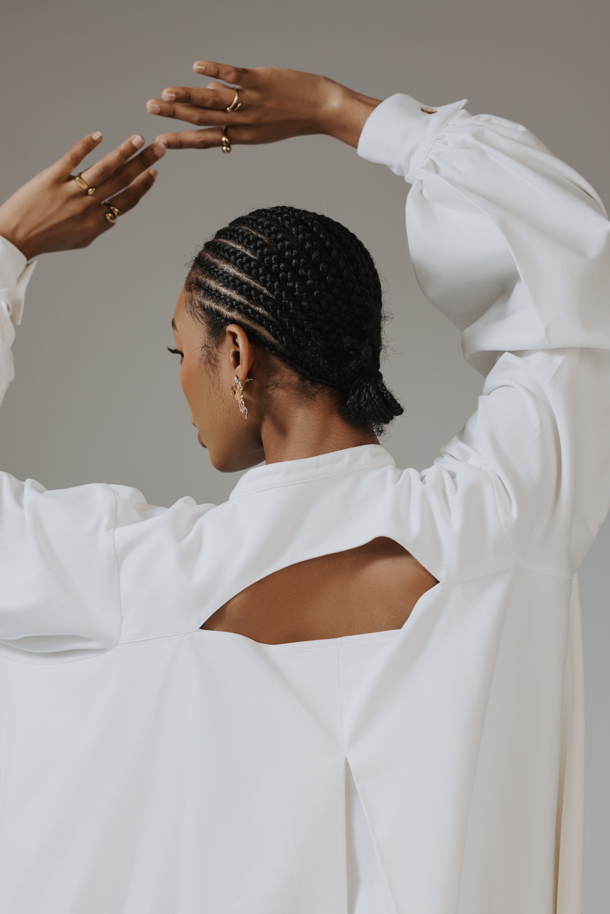 White Mandarin Collar Flared Sleeve Blouse
