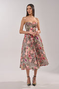 Leopard Floral Print Corset Midi Dress
