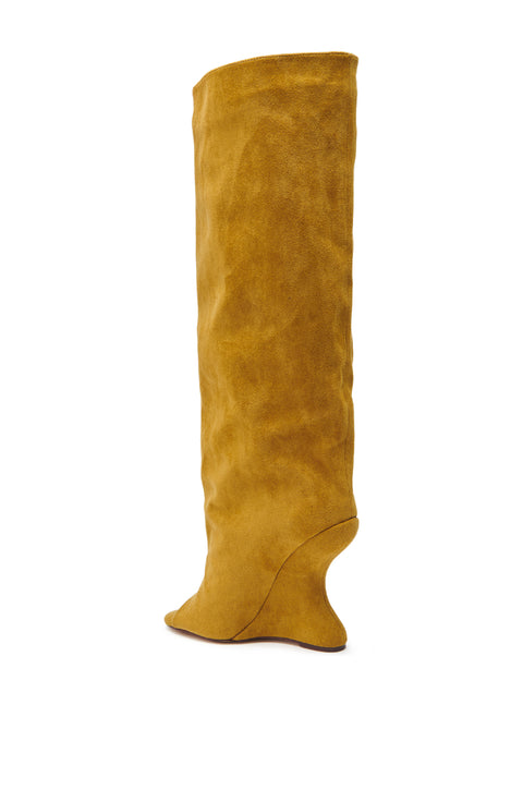 Bold Camel Open-Toe Slouchy Wedge Boots