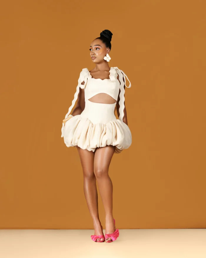 Cream Cutout Bubble Romper Dress