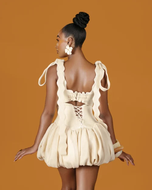 Cream Cutout Bubble Romper Dress