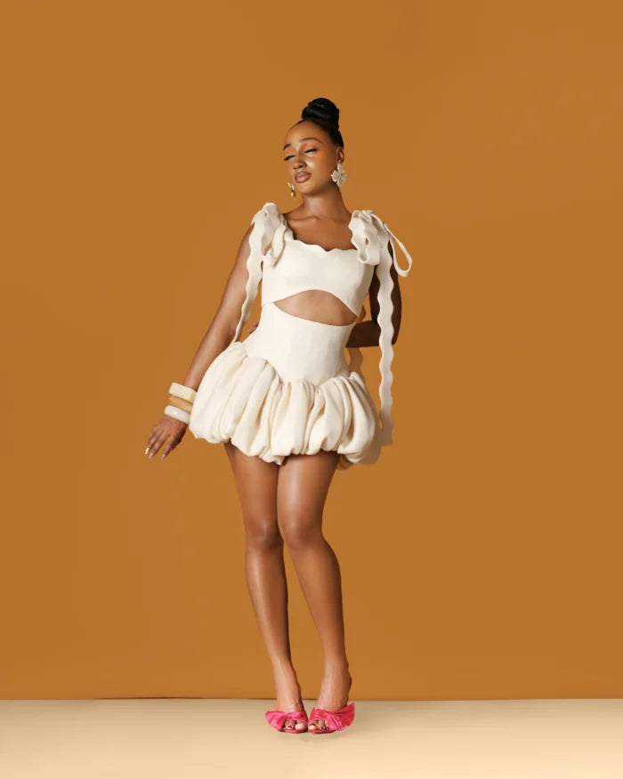 Cream Cutout Bubble Romper Dress