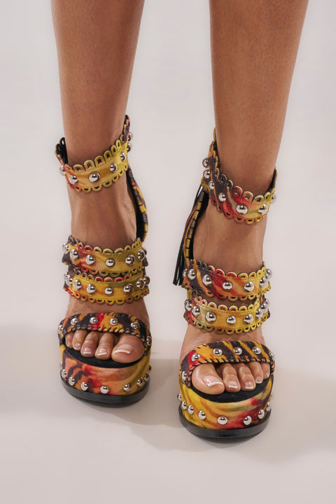 Tiger Print Studded Wedge Sandals