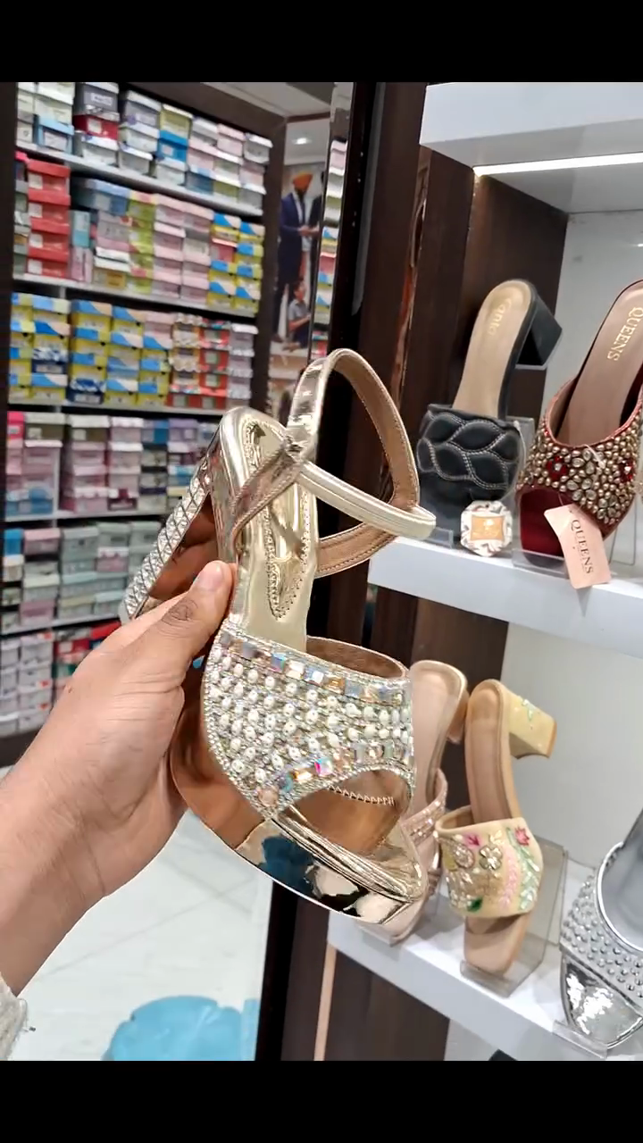 Gold Metallic Pearl & Crystal Embellished Slingback Heels