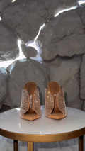 Nude Crystal Sculptural Wedge Slide Sandals