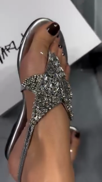 Silver Clear Crystal Starfish Thong Flat Sandals
