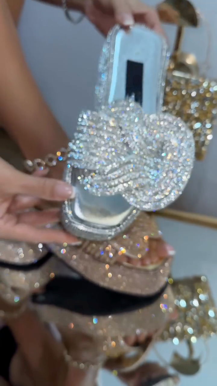 Champagne Crystal Knot Slide Sandals