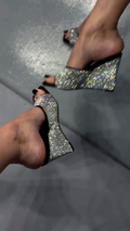 Silver Iridescent Crystal Embellished Wedge Mule Sandals