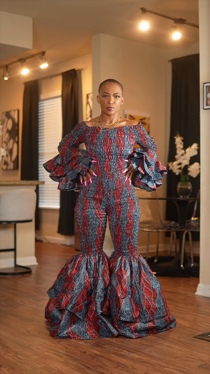 Off-Shoulder Ruffle Sleeve Crop Top & Tiered Ruffle Flared Pants